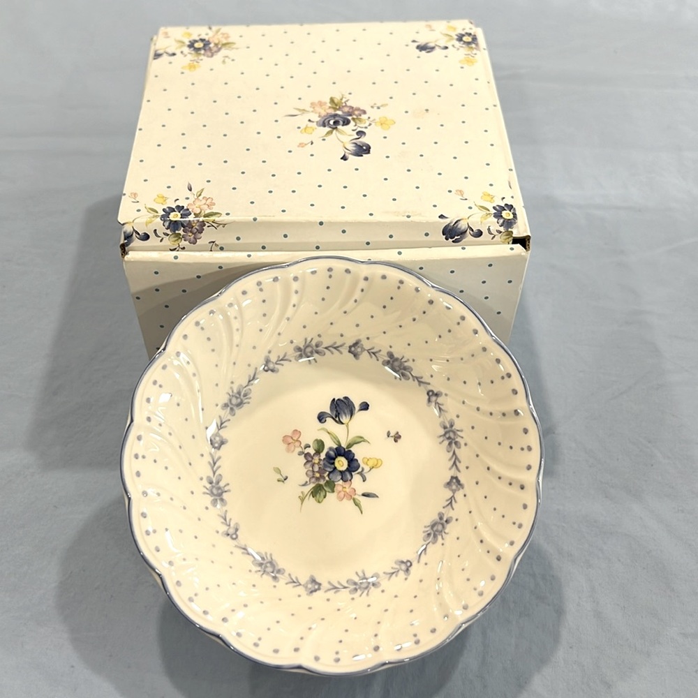 Blue Peony by Nikko; set of 5 NEW Fruit/Dessert Bowls 5 1/2”